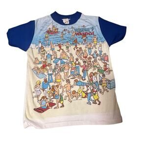 Where's Waldo vintage single stitch youth graphic t-shirt on beach size 14 90s
